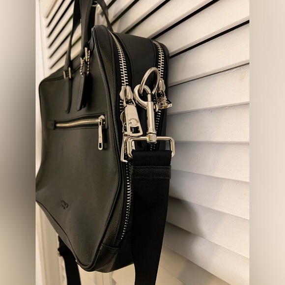 Coach Kennedy Double Zip Brief Briefcase Computer Bag Pebbled Black Leather - Picture 6 of 16